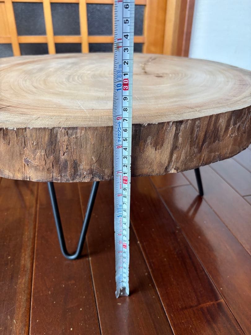 無垢材円形テーブル（ブラック脚） 丸太 サイドテーブル