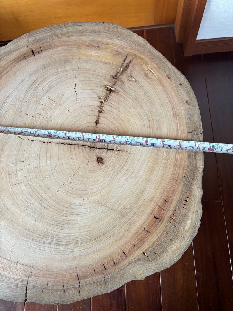 無垢材円形テーブル（ブラック脚） 丸太 サイドテーブル