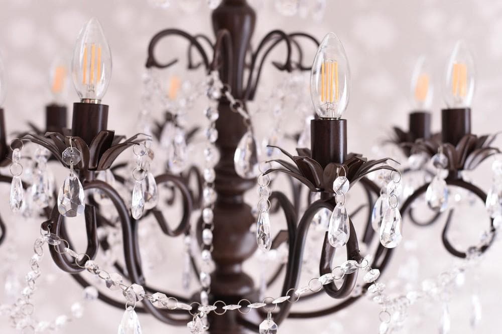 【LED付・簡単取付】8灯アンティーク調ブラウンシャンデリア