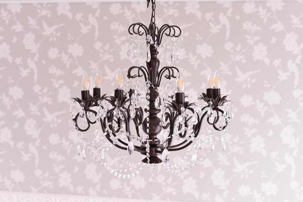 【LED付・簡単取付】8灯アンティーク調ブラウンシャンデリア