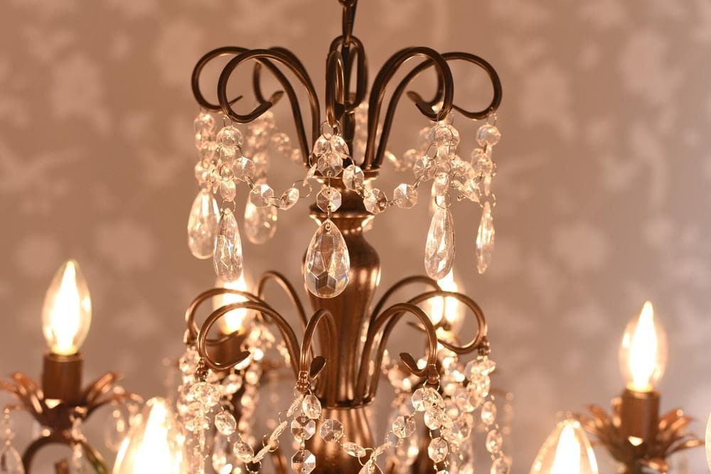 【LED付・簡単取付】8灯アンティーク調ブラウンシャンデリア