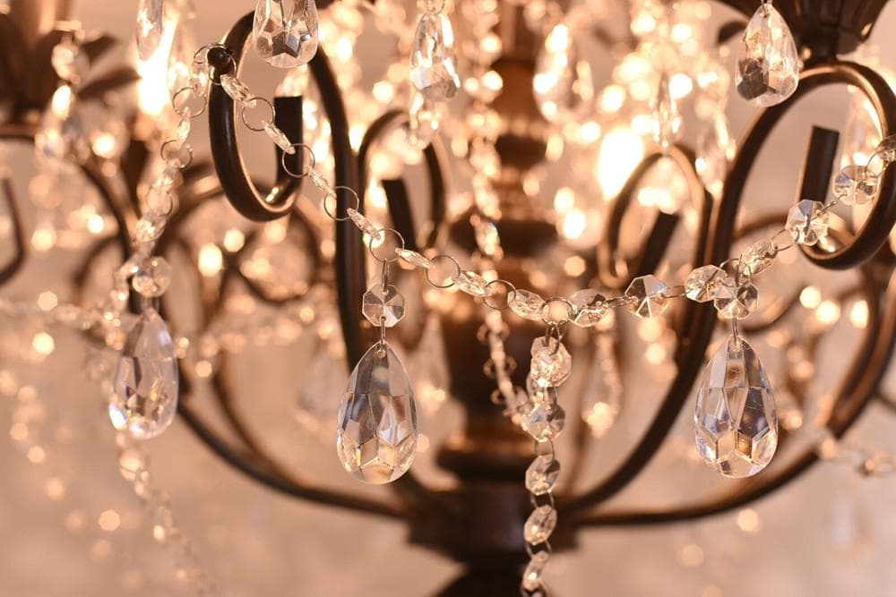 【LED付・簡単取付】8灯アンティーク調ブラウンシャンデリア