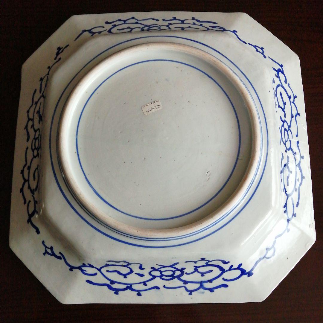 古伊万里　染付線描隅切角大皿　39.5cm　幕末