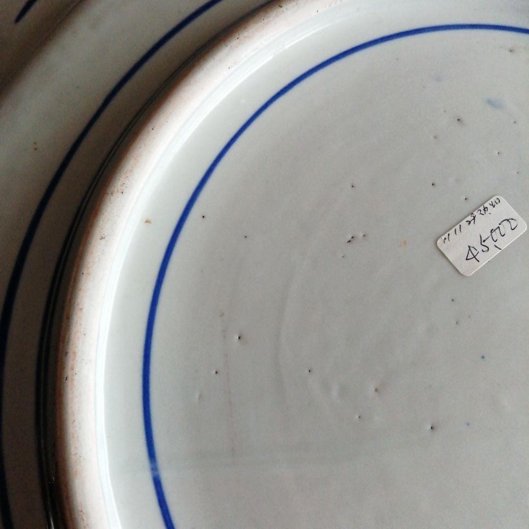 古伊万里　染付線描隅切角大皿　39.5cm　幕末