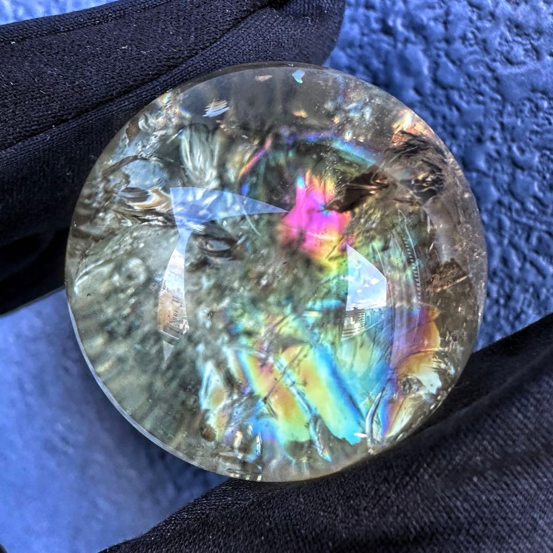 【開運 魔除】レインボースモーキーシトリン ブルーエンジェルラダー丸玉A1317