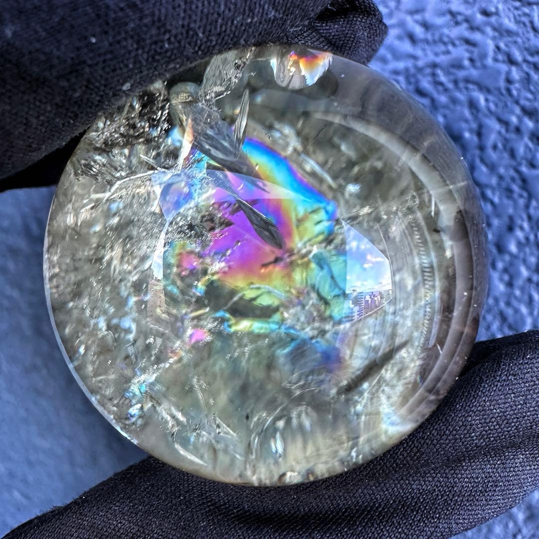 【開運 魔除】レインボースモーキーシトリン ブルーエンジェルラダー丸玉A1317