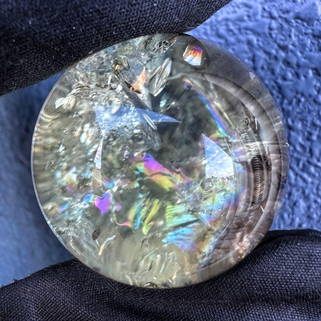 【開運 魔除】レインボースモーキーシトリン ブルーエンジェルラダー丸玉A1317