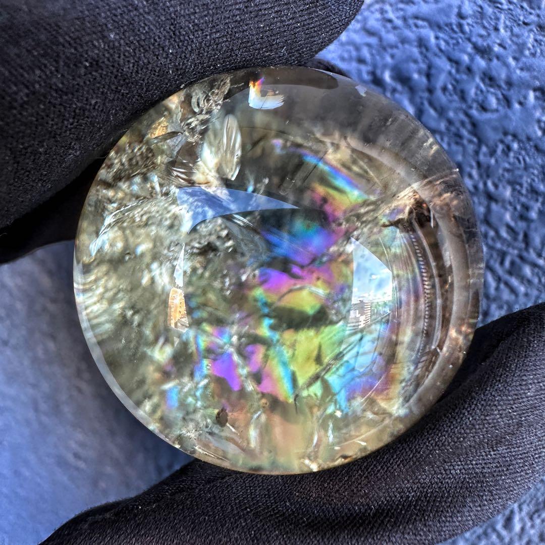 【開運 魔除】レインボースモーキーシトリン ブルーエンジェルラダー丸玉A1317