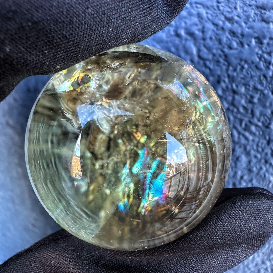 【開運 魔除】レインボースモーキーシトリン ブルーエンジェルラダー丸玉A1317