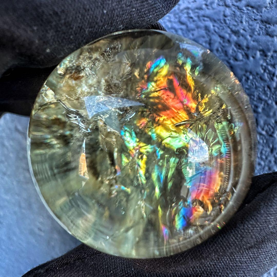 【開運 魔除】レインボースモーキーシトリン ブルーエンジェルラダー丸玉A1317