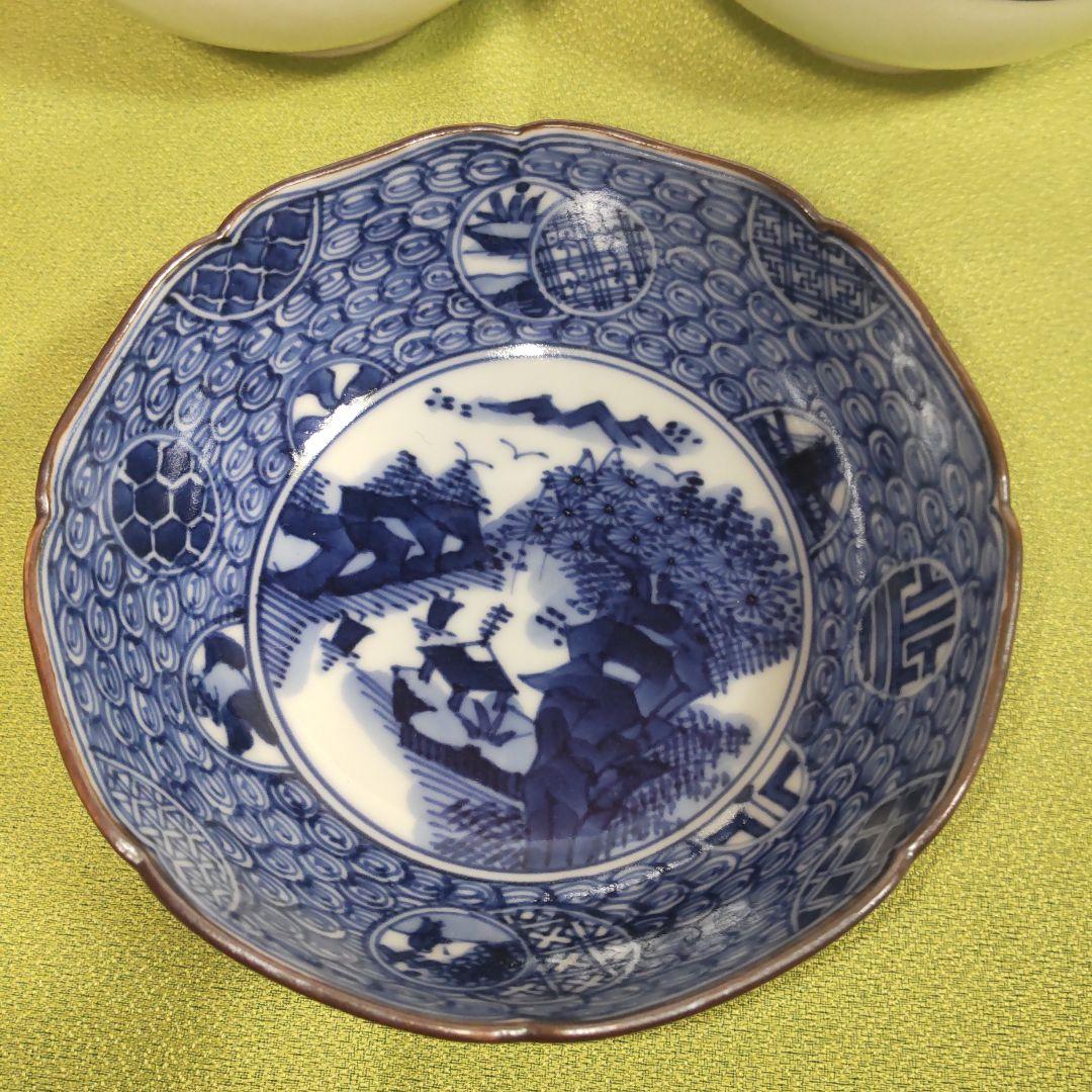 平安一楽 壹楽 祥瑞 山瑞 染付 手描き 5客 小鉢 皿 丸紋