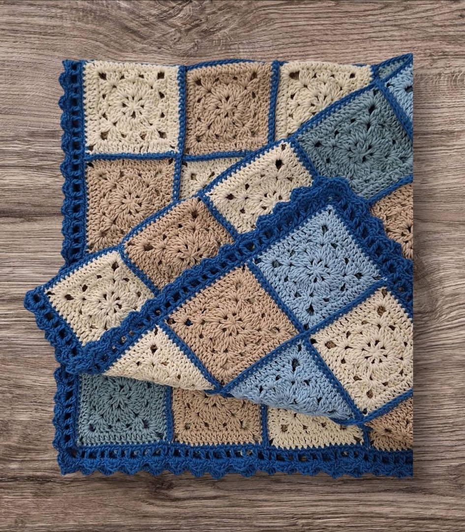 手編み ブランケット かぎ針 モチーフ編み ふんわり ひざ掛け おくるみ