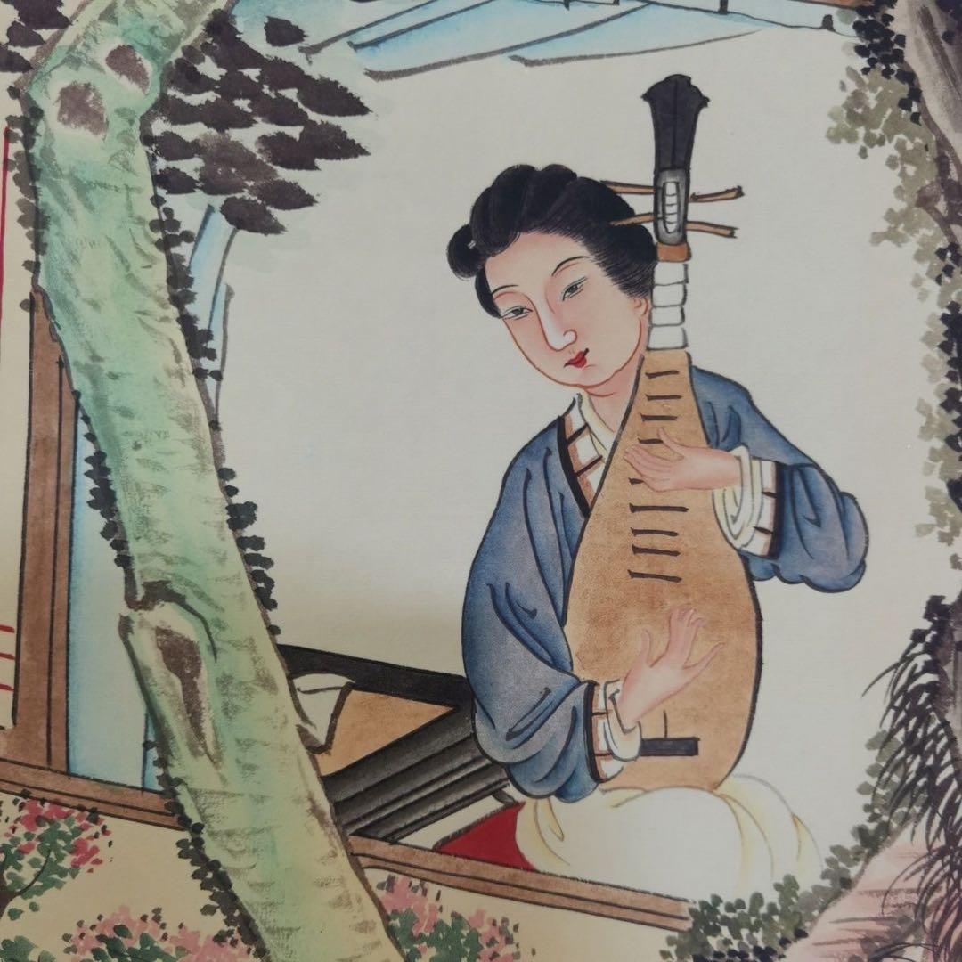 特価】潘振镛 仕女游春図 中国絵画 四条屏 掛け軸 和室・床の間・玄関