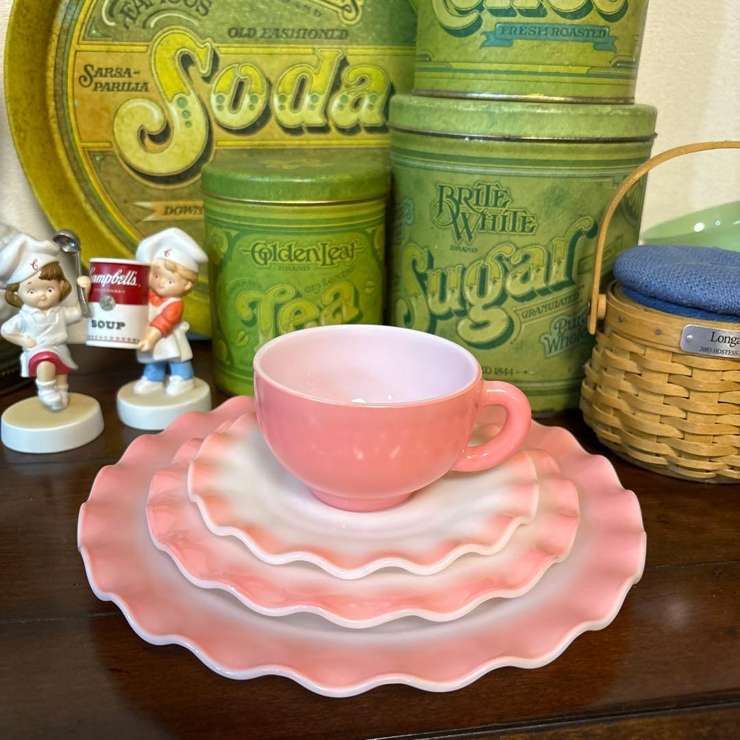 アメリカビンテージ ヘーゼルアトラス リップル カップ＆ソーサー プレートセット