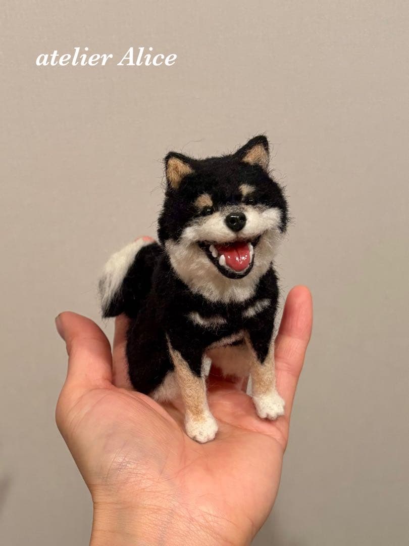 ニッコニコ　黒柴　黒豆柴　犬　羊毛フェルト　ハンドメイド　置物　ぬいぐるみ　柴犬