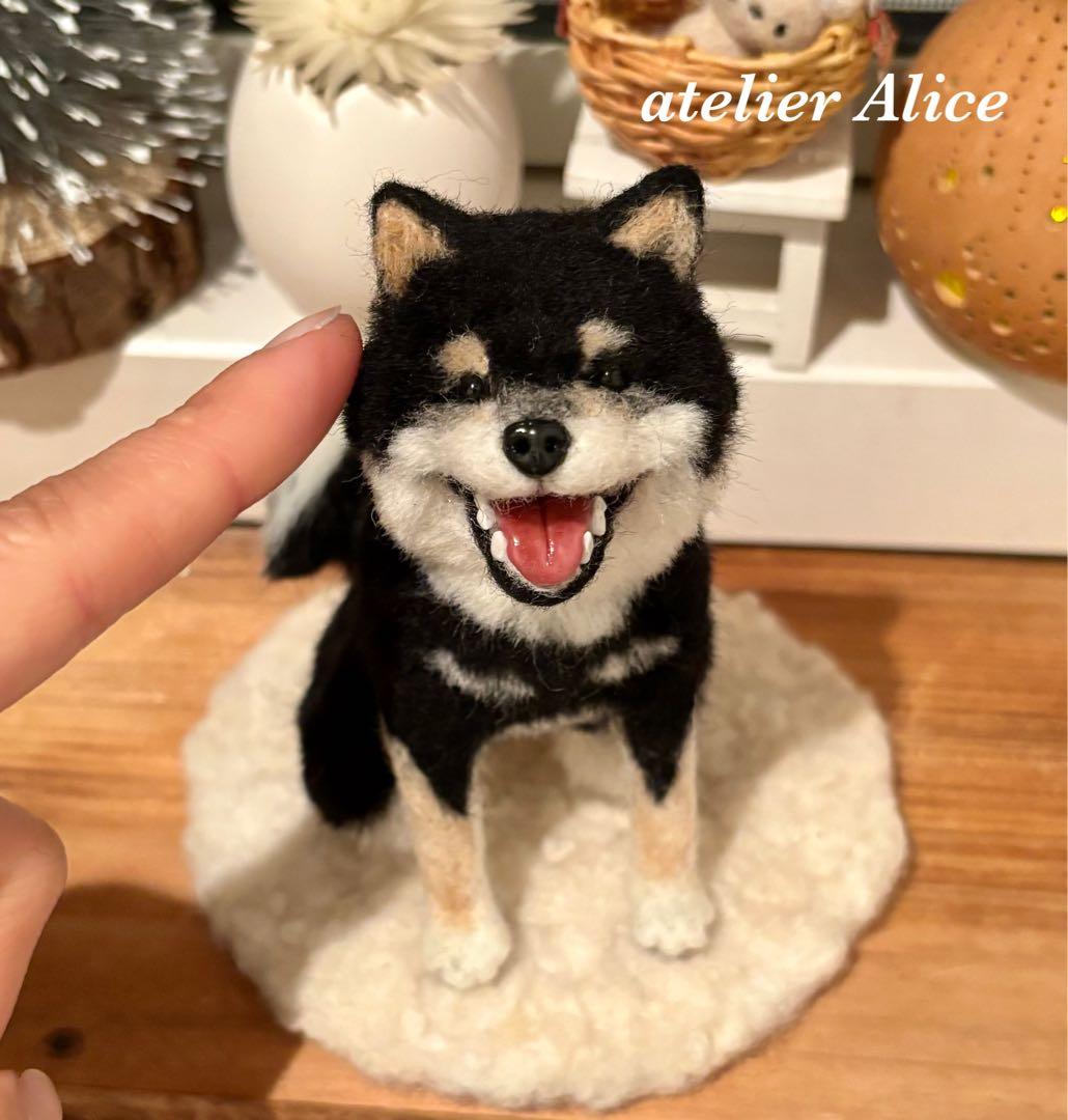 ニッコニコ　黒柴　黒豆柴　犬　羊毛フェルト　ハンドメイド　置物　ぬいぐるみ　柴犬