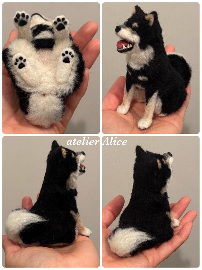 ニッコニコ　黒柴　黒豆柴　犬　羊毛フェルト　ハンドメイド　置物　ぬいぐるみ　柴犬