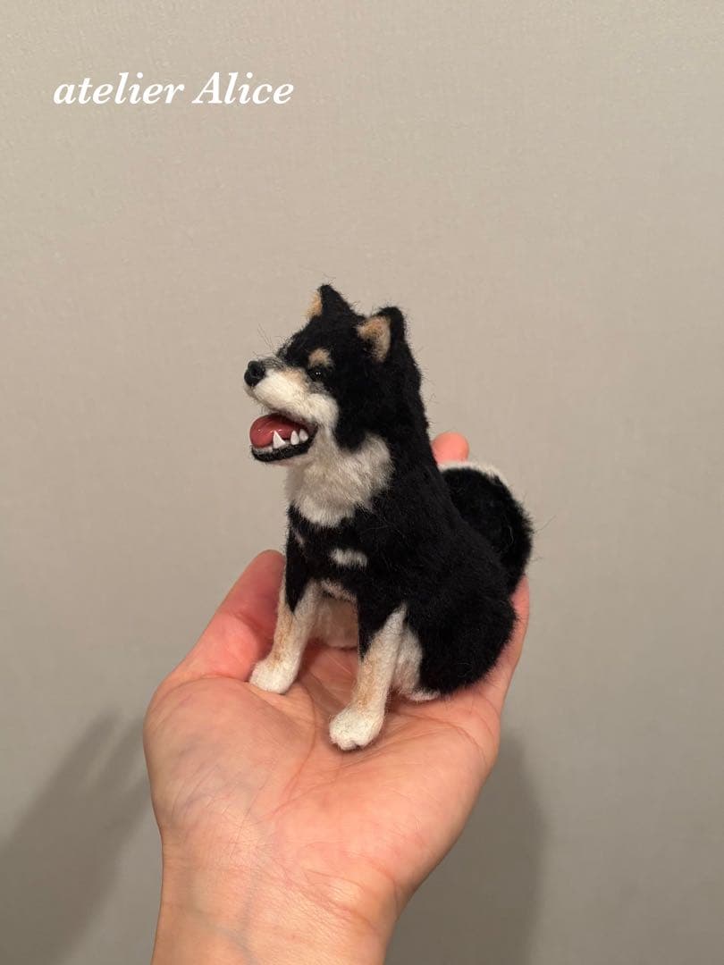 ニッコニコ　黒柴　黒豆柴　犬　羊毛フェルト　ハンドメイド　置物　ぬいぐるみ　柴犬