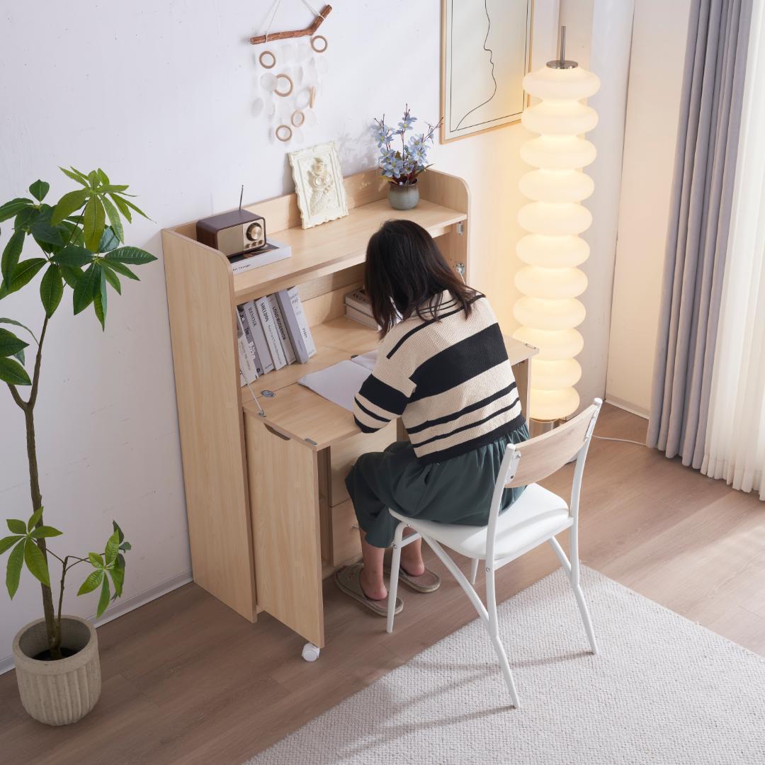 【ナチュラル】学習机 デスク パソコンデスク 勉強机 折り畳み天板 引き出し