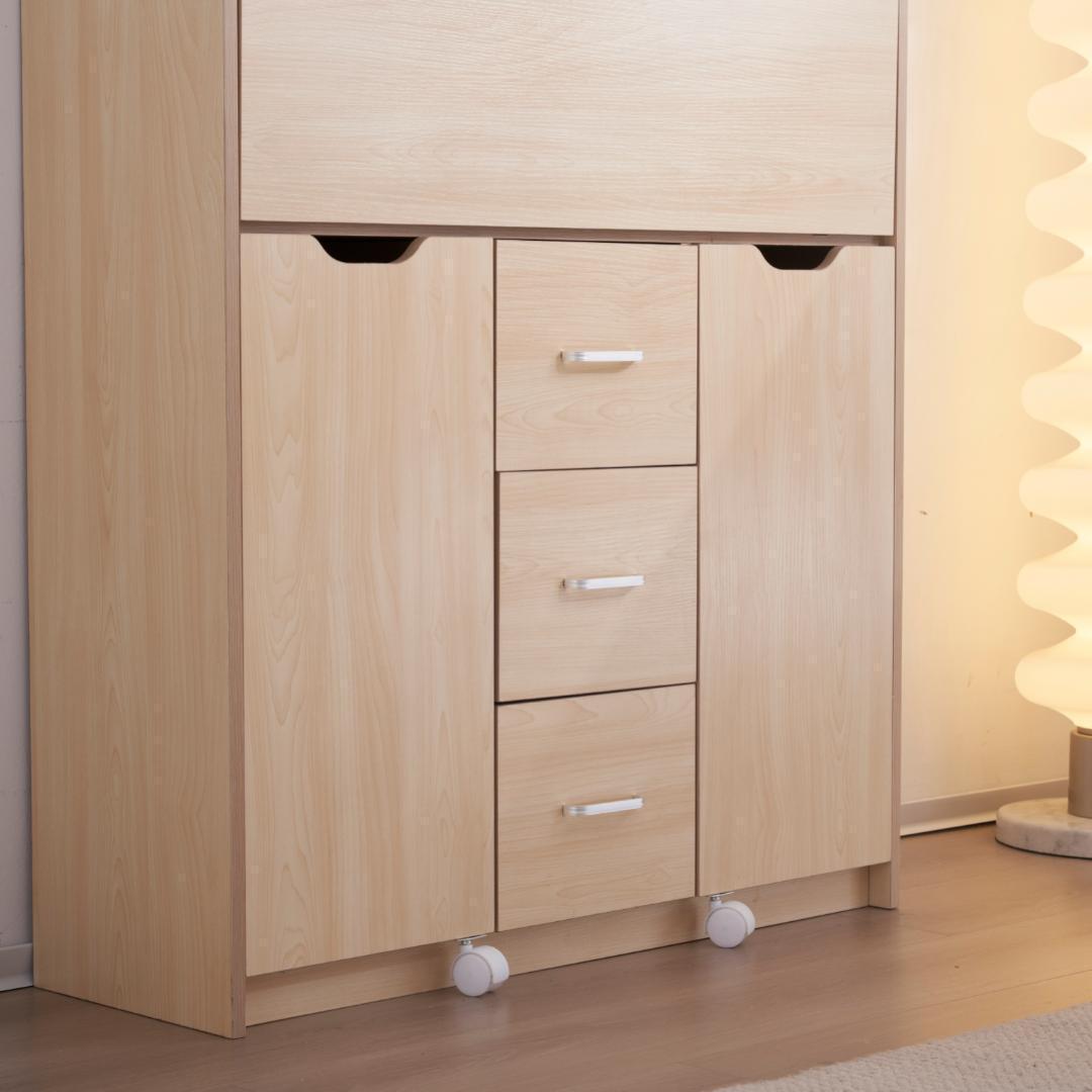 【ナチュラル】学習机 デスク パソコンデスク 勉強机 折り畳み天板 引き出し