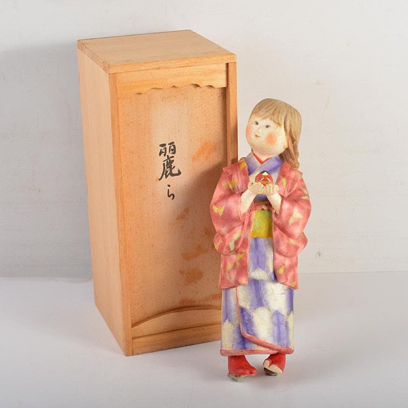 田熊俊子作　桐塑人形　「麗ら」　共箱　V　6346