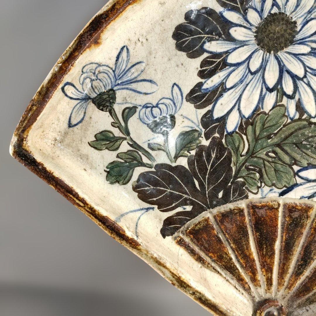 A1348-5/尾形乾山/扇形花画大皿/飾大皿/尺皿/絵皿/盛皿/床飾/額皿/