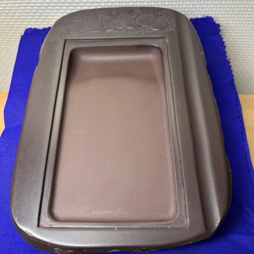 ⭕️赤間硯石蓋付硯長久松彫刻大型硯赤間硯くすのき製硯下井百合昭昭竜山