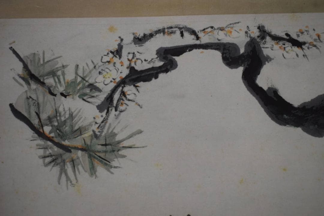 真作/小川千甕/鶏図/双鶏ひよこ図/花鳥図/布袋屋掛軸