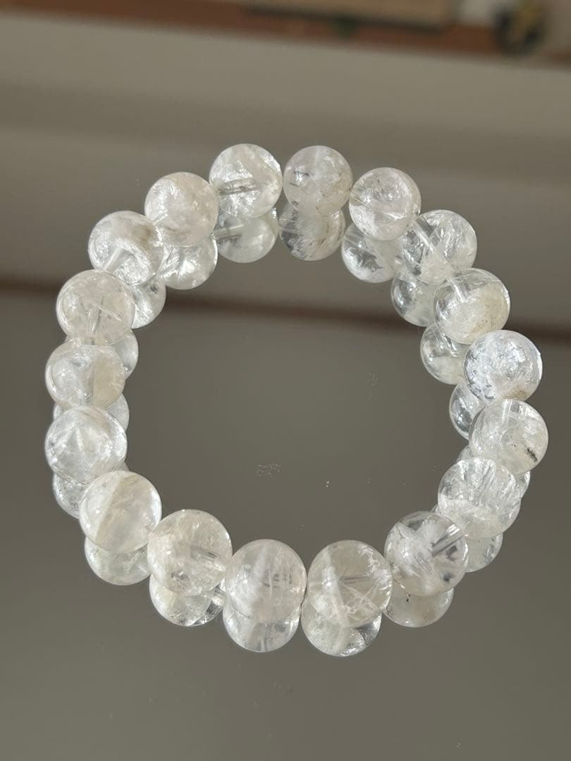 希少18cm★スノーガーデンクォーツ11mm珠ブレスレット 虹 雪景色