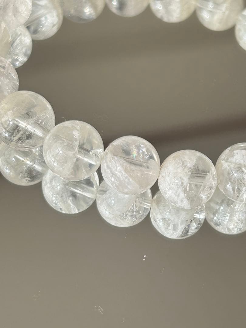 希少18cm★スノーガーデンクォーツ11mm珠ブレスレット 虹 雪景色