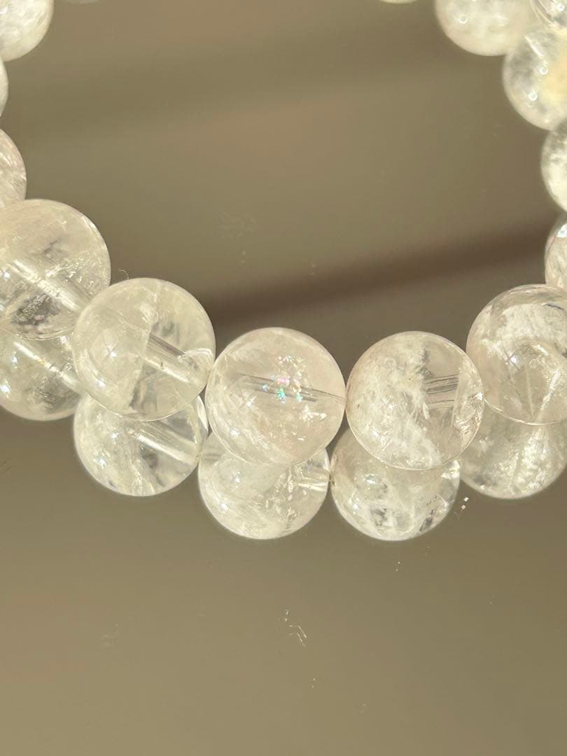 希少18cm★スノーガーデンクォーツ11mm珠ブレスレット 虹 雪景色