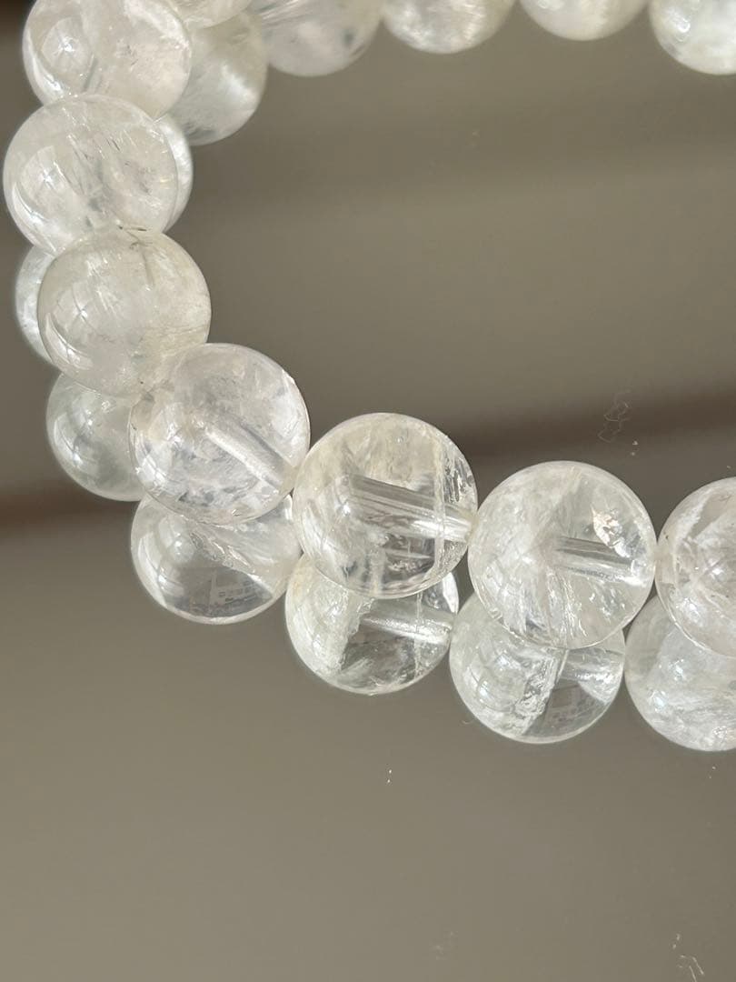 希少18cm★スノーガーデンクォーツ11mm珠ブレスレット 虹 雪景色