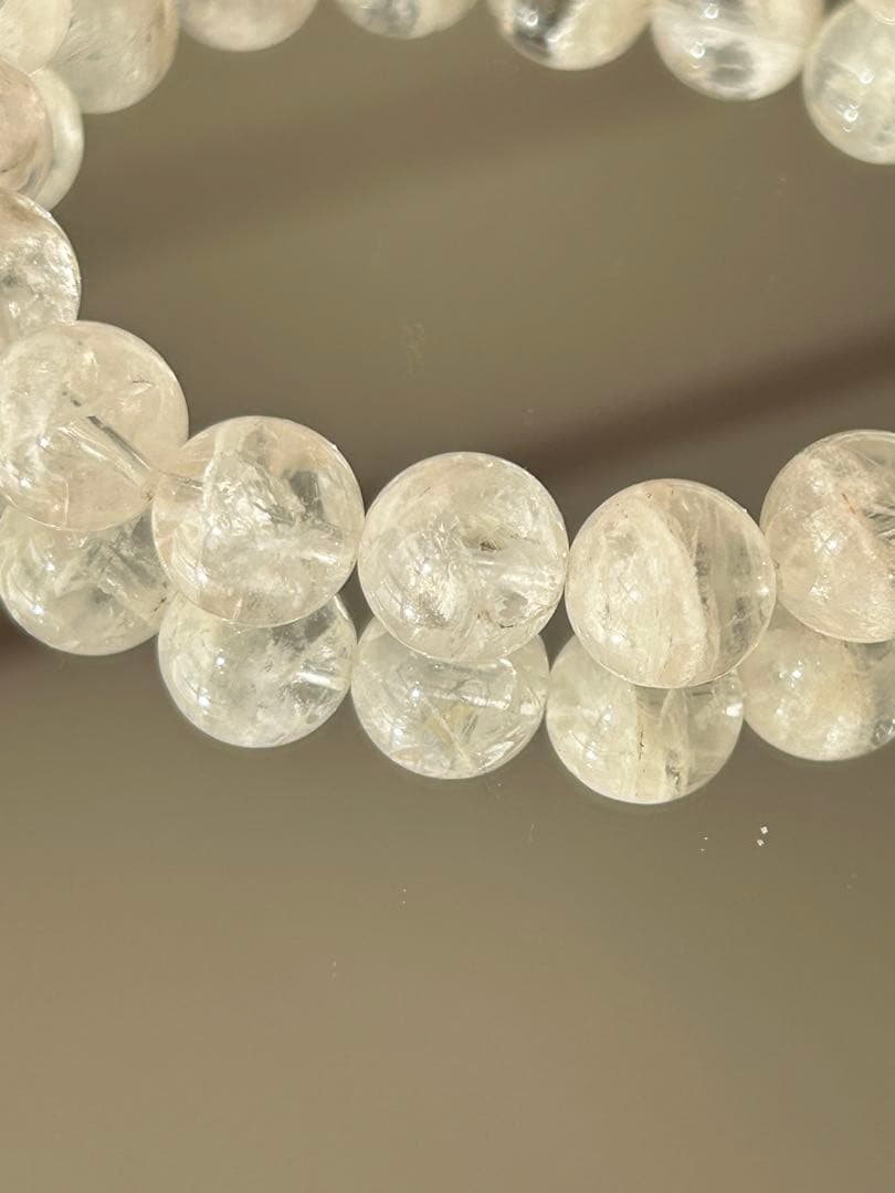希少18cm★スノーガーデンクォーツ11mm珠ブレスレット 虹 雪景色
