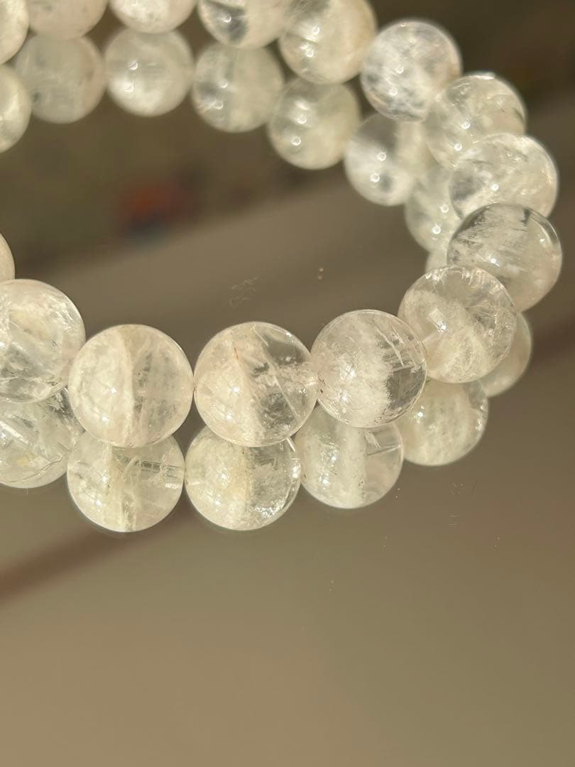 希少18cm★スノーガーデンクォーツ11mm珠ブレスレット 虹 雪景色