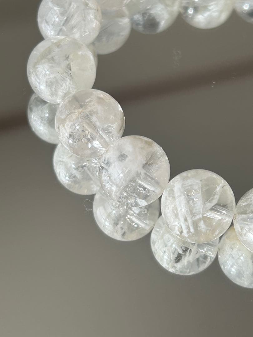 希少18cm★スノーガーデンクォーツ11mm珠ブレスレット 虹 雪景色