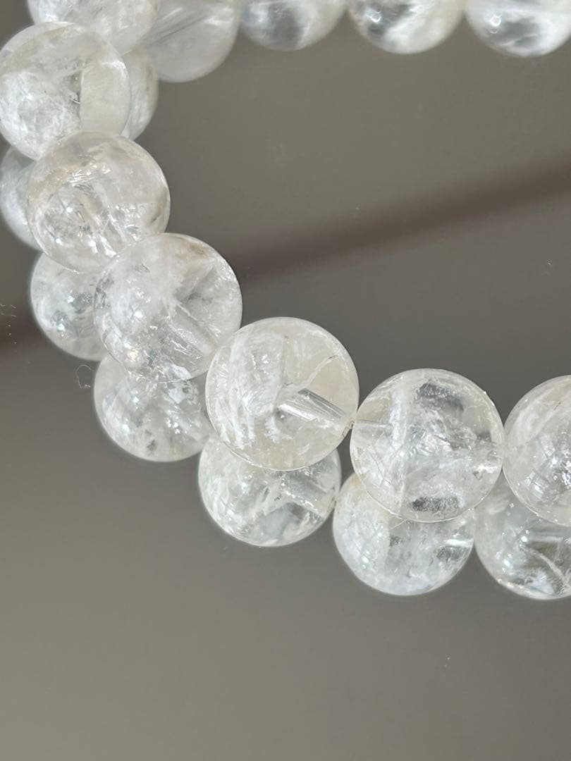 希少18cm★スノーガーデンクォーツ11mm珠ブレスレット 虹 雪景色