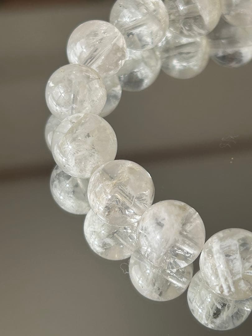 希少18cm★スノーガーデンクォーツ11mm珠ブレスレット 虹 雪景色