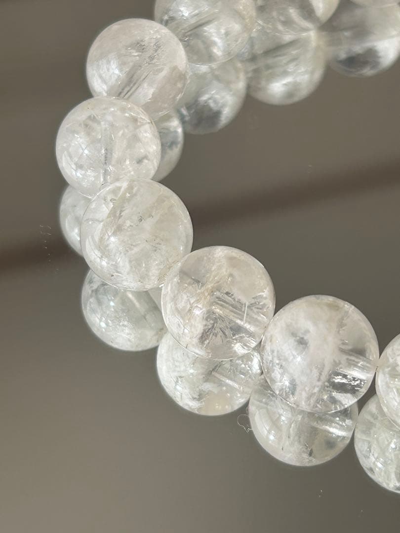 希少18cm★スノーガーデンクォーツ11mm珠ブレスレット 虹 雪景色