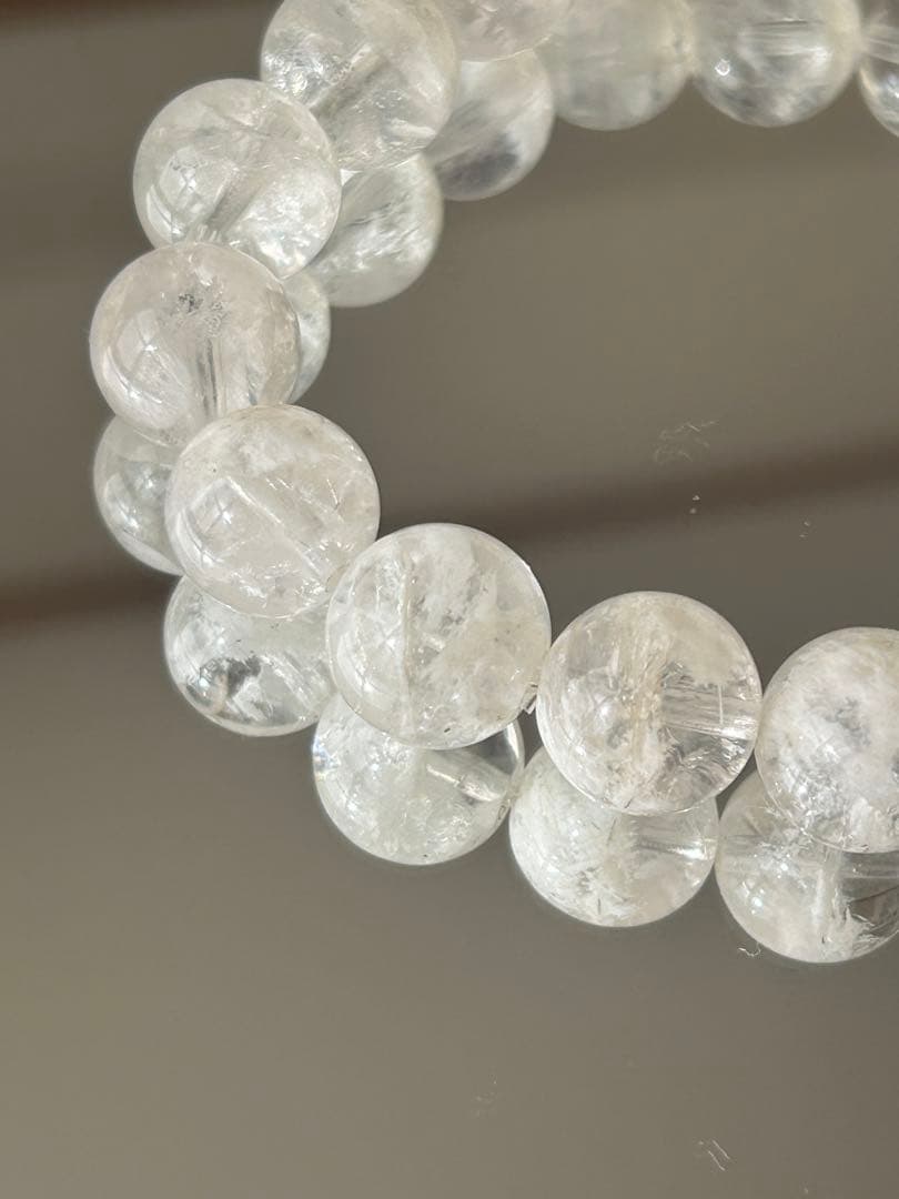 希少18cm★スノーガーデンクォーツ11mm珠ブレスレット 虹 雪景色
