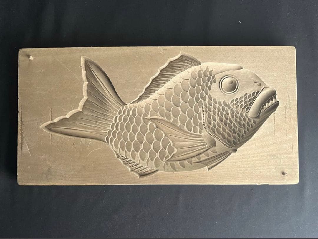 菓子型 特大型の鯛 タイ 42.4×21.1cm 和菓子 古道具アンティーク木彫