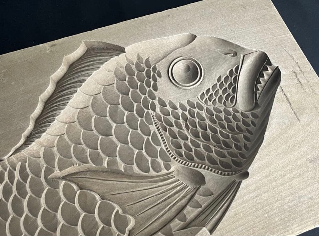 菓子型 特大型の鯛 タイ 42.4×21.1cm 和菓子 古道具アンティーク木彫