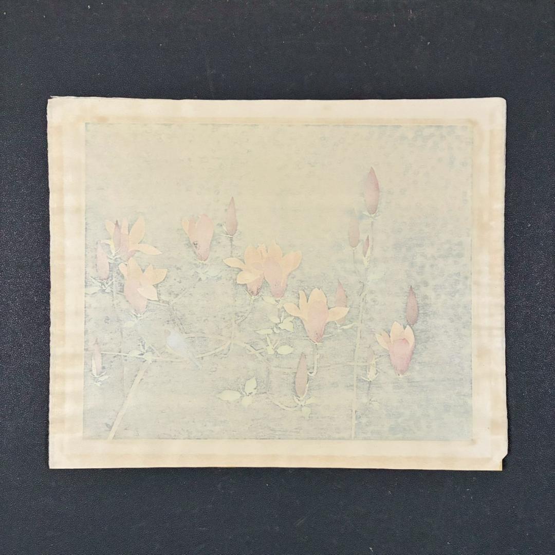 美品 山口華楊「風光る」木版画 10号 印章有 証明シール有 額縁入 文化勲章