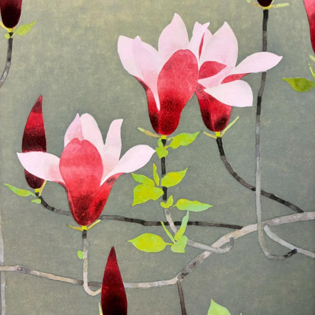 美品 山口華楊「風光る」木版画 10号 印章有 証明シール有 額縁入 文化勲章