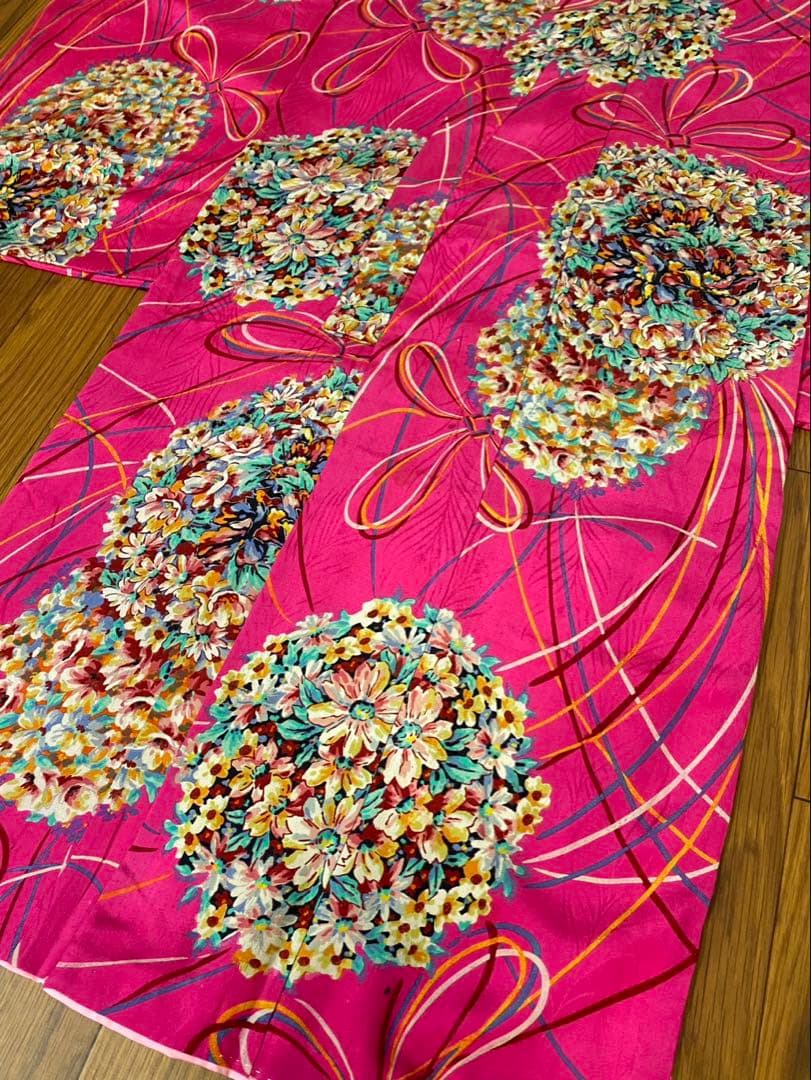 アンティーク　子ども着物　四つ身　紋錦紗　花薬玉模様　大正浪漫