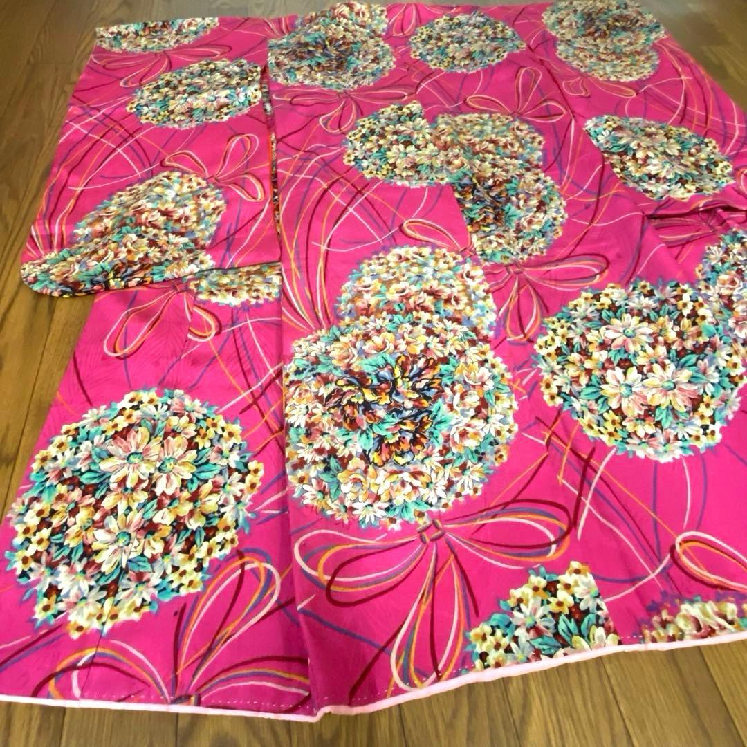 アンティーク　子ども着物　四つ身　紋錦紗　花薬玉模様　大正浪漫