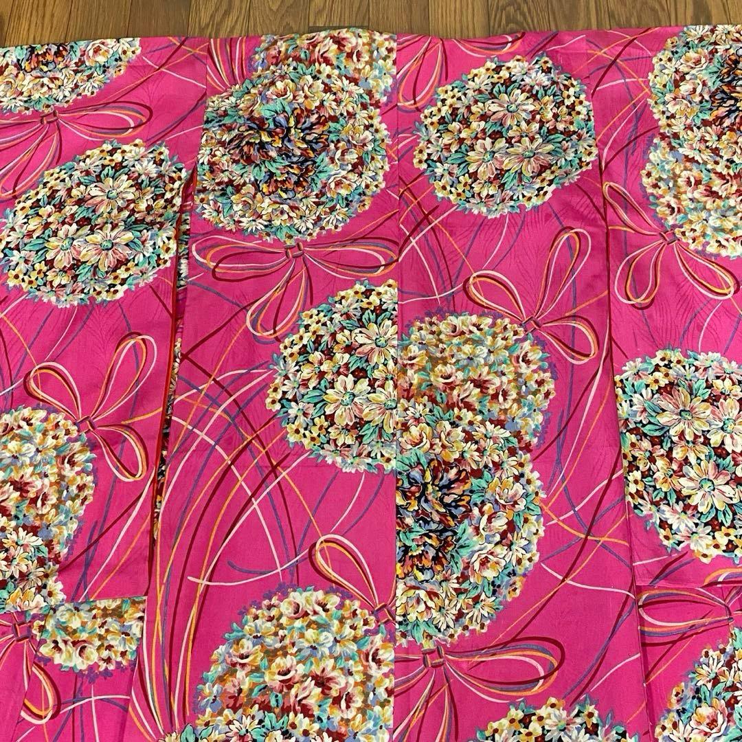 アンティーク　子ども着物　四つ身　紋錦紗　花薬玉模様　大正浪漫