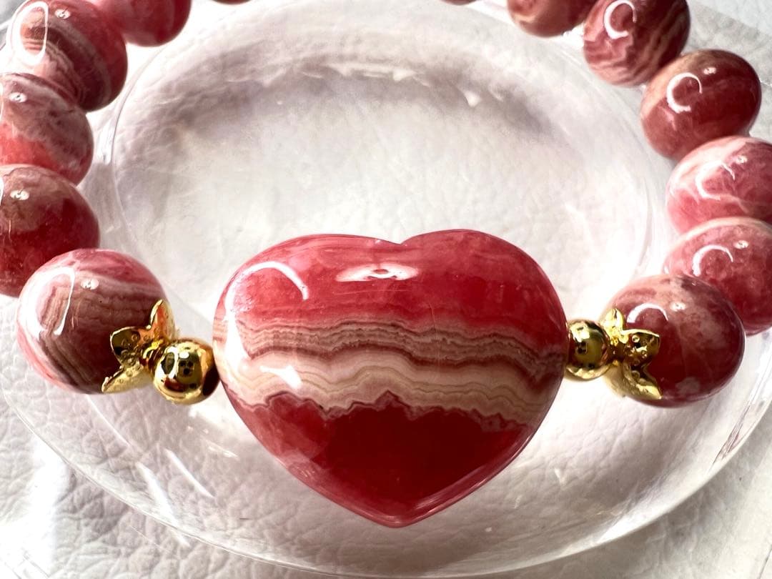 ハート型インカローズ♡インカローズブレスレット　バラ色の人生