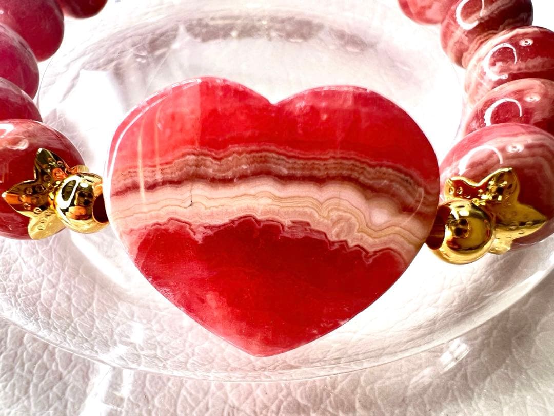 ハート型インカローズ♡インカローズブレスレット　バラ色の人生