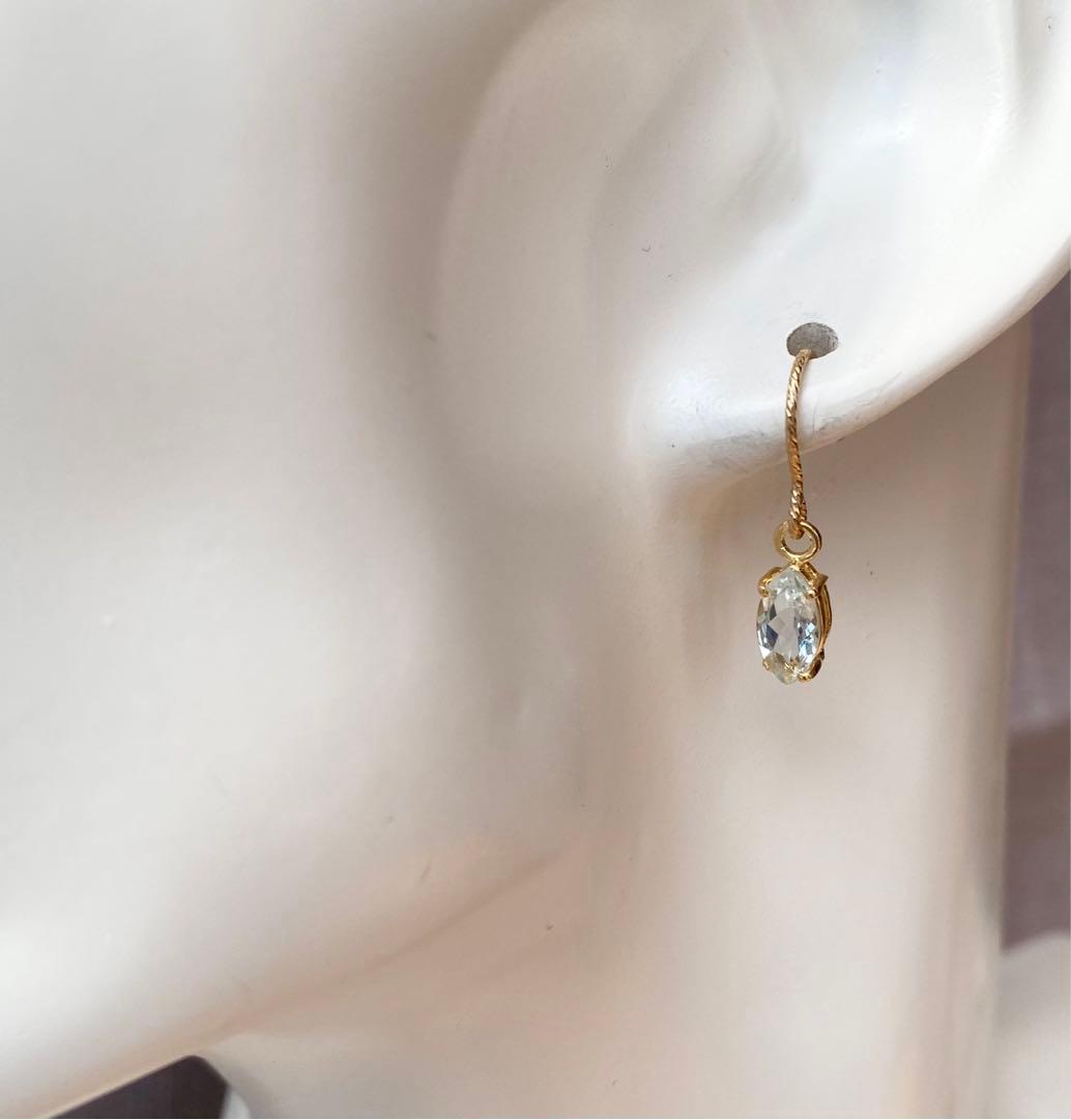 天然石　14kgf アクアマリン AAA マーキスファセット　ピアス　アレル対応