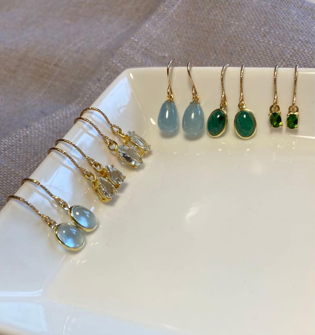 天然石　14kgf アクアマリン AAA マーキスファセット　ピアス　アレル対応